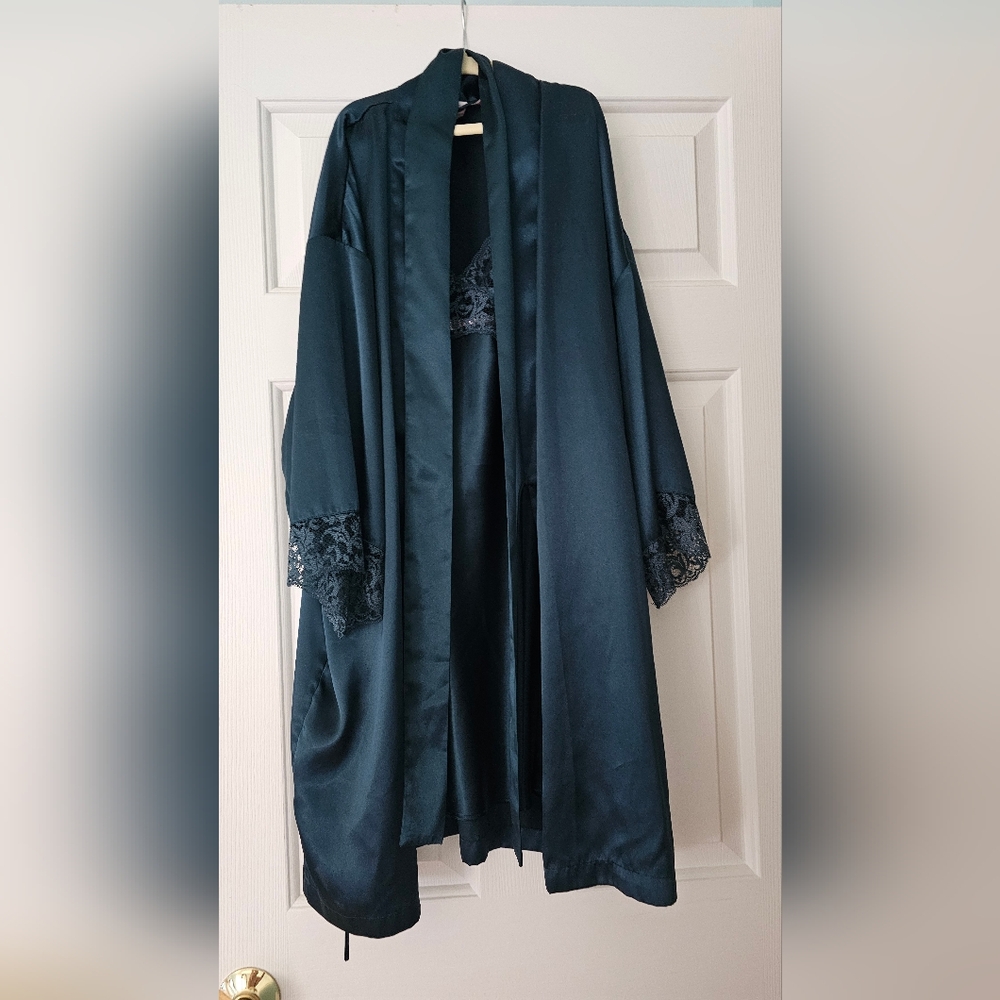 Victoria's Secret Slip Robe Set emerald Forrest green xs EUC